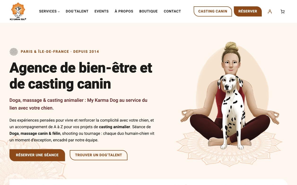 Page d'accueil du site My Karma Dog