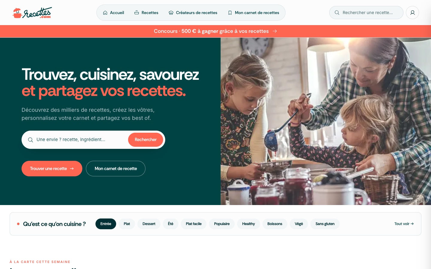 Page d'accueil du site Recettes.com